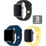 Mimtec Apple Watch 3 4 5 6 7 8 Se 38 40 41MM Kordon Kayış 3 Adet Set Bileklik Klasik Silikon - Siyah - Lacivert - Sarı