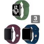 Mimtec Apple Watch 3 4 5 6 7 8 Se 38 40 41MM Kordon Kayış 3 Adet Set Bileklik Klasik Silikon - Yeşil - Bordo - Lacivert
