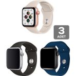 Mimtec Apple Watch 3 4 5 6 7 8 Se 42 44 45MM Kordon Kayış 3 Adet Set Bileklik Klasik Silikon - Duman - Siyah - Lacivert