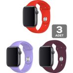 Mimtec Apple Watch 3 4 5 6 7 8 Se 42 44 45MM Kordon Kayış 3 Adet Set Bileklik Klasik Silikon - Lila - Kırmızı - Bordo