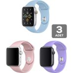 Mimtec Apple Watch 3 4 5 6 7 8 Se 42 44 45MM Kordon Kayış 3 Adet Set Bileklik Klasik Silikon - Mavi - Pembe - Lila