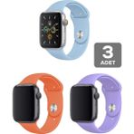 Mimtec Apple Watch 3 4 5 6 7 8 Se 42 44 45MM Kordon Kayış 3 Adet Set Bileklik Klasik Silikon - Mavi - Turuncu - Lila