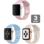 Mimtec Apple Watch 3 4 5 6 7 8 Se 42 44 45MM Kordon Kayış 3 Adet Set Bileklik Klasik Silikon - Pembe - Mavi - Duman