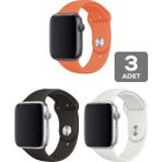 Mimtec Apple Watch 3 4 5 6 7 8 Se 42 44 45MM Kordon Kayış 3 Adet Set Bileklik Klasik Silikon - Turuncu - Siyah - Beyaz