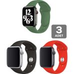Mimtec Apple Watch 3 4 5 6 7 8 Se 42 44 45MM Kordon Kayış 3 Adet Set Bileklik Klasik Silikon - Yeşil - Kırmızı - Siyah