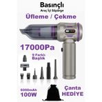 mimtec Kablosuz Araç İçi Süpürge - 17.000Pa Güçlü 9 Başlıklı Hava Çekmeli Üflemeli Araç Süpürgesi Mor