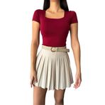 MİNA AİSE Bordo Kare Yaka Kısa Kollu Slimfit Basic Body, Modern ve Zarif, Günlük Kombinler İçin İdeal - 27174