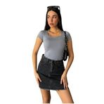 MİNA AİSE Gri Kare Yaka Kısa Kollu Slimfit Basic Body, Modern ve Zarif, Günlük Kombinler İçin İdeal - 27174