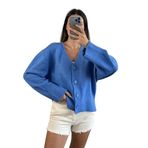 MİNA AİSE Indigo Yumoş V Yaka Geniş Kol Oversize Kısa Triko Hırka 26019