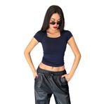 MİNA AİSE Lacivert Kare Yaka Kısa Kollu Slimfit Basic Body, Modern ve Zarif, Günlük Kombinler İçin İdeal - 27174