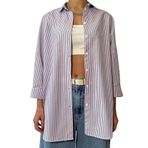 MİNA AİSE Lila Çizgili Oversize Gömlek, Rahat ve Şık, Günlük ve Özel Kombinler İçin İdeal - 27001