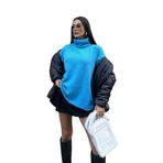 MİNA AİSE Mavi Yumoş Oversize Balıkçı Yaka Triko Kazak 24309
