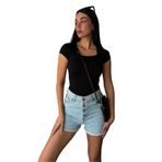 MİNA AİSE Siyah Kare Yaka Kısa Kollu Slimfit Basic Body, Modern ve Zarif, Günlük Kombinler İçin İdeal - 27174