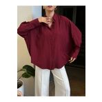 minaaise Bordo Oversize Geniş Manşetli Kadın Gömlek 27384