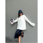 Minaaise Kadın Ekru Oversize Buklet Triko Uzun Kazak 6222 - SREG