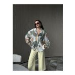 minaaise Kadın Haki Mango Kumaş Desenli Cepli Oversize Gömlek 29084