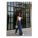 minaaise Kadın İndigo %100 Modal Kumaş Pileli Geniş Kesim Pantolon 29110