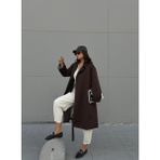 Minaaise Kadın Kahve Astarı Çizgi Desenli Oversize Trençkot 28119 - Kahverengi