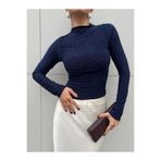 minaaise Kadın Lacivert Sandy Kumaş Taşlı Bluz 30098