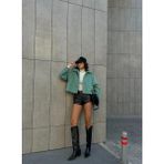 minaaise Kadın Mint Astarlı Kısa Oversize Kaşe Kaban 28304