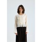 minaaise Kadın Sarı Tencel Kumaş Bluz Bağcık Detaylı Ve Düğmeli 31043