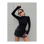 minaaise Kadın Siyah Sandy Kumaş Taşlı Bluz 30098