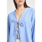 minaaise Mavi Çizgili Poplin Kumaş Önden Bağlamalı Bluz 29276