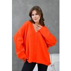 minaaise Nar Çiçeği Yumoş V Yaka Düğmeli Oversize Triko Hırka 24106