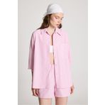 minaaise Pembe Beyaz Çizgili Oversize Gömlek/şort Alt-üst Takım 27381