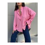 minaaise Pembe Oversize Geniş Manşetli Kadın Gömlek 27384