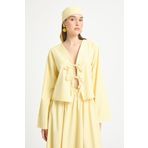 minaaise Sarı Çizgili Poplin Kumaş Önden Bağlamalı Bluz 29276