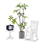 Minamzee 4 Parça Dollhouse Mobilya Seti, Modern Stil Minyatür Bebek Evi Mobilyaları, 1:12 Minyatür Mobilya Aksesuarları Küçük Masa, Küçük Sandalye, Mini TV ve Saksı Bitkisi içerir, Yetişkinler için Uygun