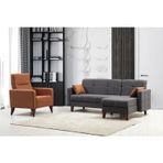 Minar Polya Sandıklı Bazalı L Köşe Koltuk + Berjer Set Koyu Gri