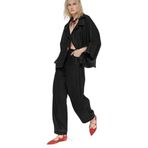 Minası Butik LAMANTE PİLELİ KETEN PANTOLON (SİYAH, L)