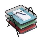 Mind Reader 3 Katmanlı Kağıt Tepsisi, Masaüstü Düzenleyici, Dosya Depolama, Çalışma Alanı, Ofis, Metal Örgü, 11.5 "U x 13.75" G x 10"H, Siyah