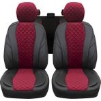 Minderland Vıp Serisi - Citroen Berlingo ile Uyumlu Oto Koltuk Kılıfı, Tay Tüyü-Deri / Bordo*siyah*siyah - Bordo - Siyah