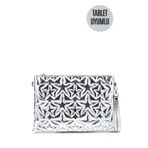 minebag Tablet Boy Dikişli Clutch Suni Deri Kadın Yıldız Çapraz Çanta Tbstar Gümüş Rugan