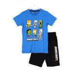 MINECRAFT Karakterleri Baskılı Erkek Çocuk Kapri T-shirt 2'li Takım Mavi Siyah