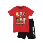MINECRAFT Oyun Karakterleri Baskılı Erkek Çocuk T-shirt Kapri Takım 4 - 12 Yaş Kırmızı
