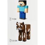 Minecraft Steve ve Cow Inek Set Hareketli Eklemli Figür - Koyu Kahverengi