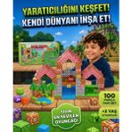Minecraft Tarzı Manyetik Bloklar - 100 Parça Büyük Boy Eğitici Oyuncak Seti 3+ Yaş Çocuklar Için - Çok Renkli