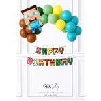 Minecraft Tema Doğum Günü Balon Zinciri Steve Balonlu Bannerlı - Çok Renkli