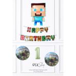 Minecraft Tema Steve Balonlu Doğum Günü Balon Seti - Çok Renkli - 1