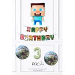 Minecraft Tema Steve Balonlu Doğum Günü Balon Seti - Çok Renkli - 3
