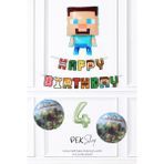 Minecraft Tema Steve Balonlu Doğum Günü Balon Seti - Çok Renkli - 4