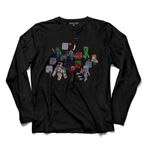 Mınecraft Tüm Karakterleri Uzun Kollu Tişört Baskılı Çocuk T-Shirt Siyah