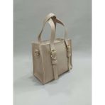 Minel Fashion Kadın Vizon Kemer ve Dikiş Detaylı Fermuar Kapamalı Tote Omuz ve Çapraz Çanta - 23*19*10