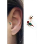 Mineli 925ayar Gümüş Üzerine Rose Altın Kaplama Papağan figürlü tragus kikirdak piercing
