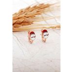 Mineli Noel Baba Rose Gümüş Çocuk Küpe 7287