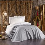 Minelya Home 5 Parça Pamuklu, Pike Yatak Örtülü, Fil Desenli ve Fırfırlı Amazon Tek Kişilik Nevresim Takımı - 160 x 220 cm - Gri
